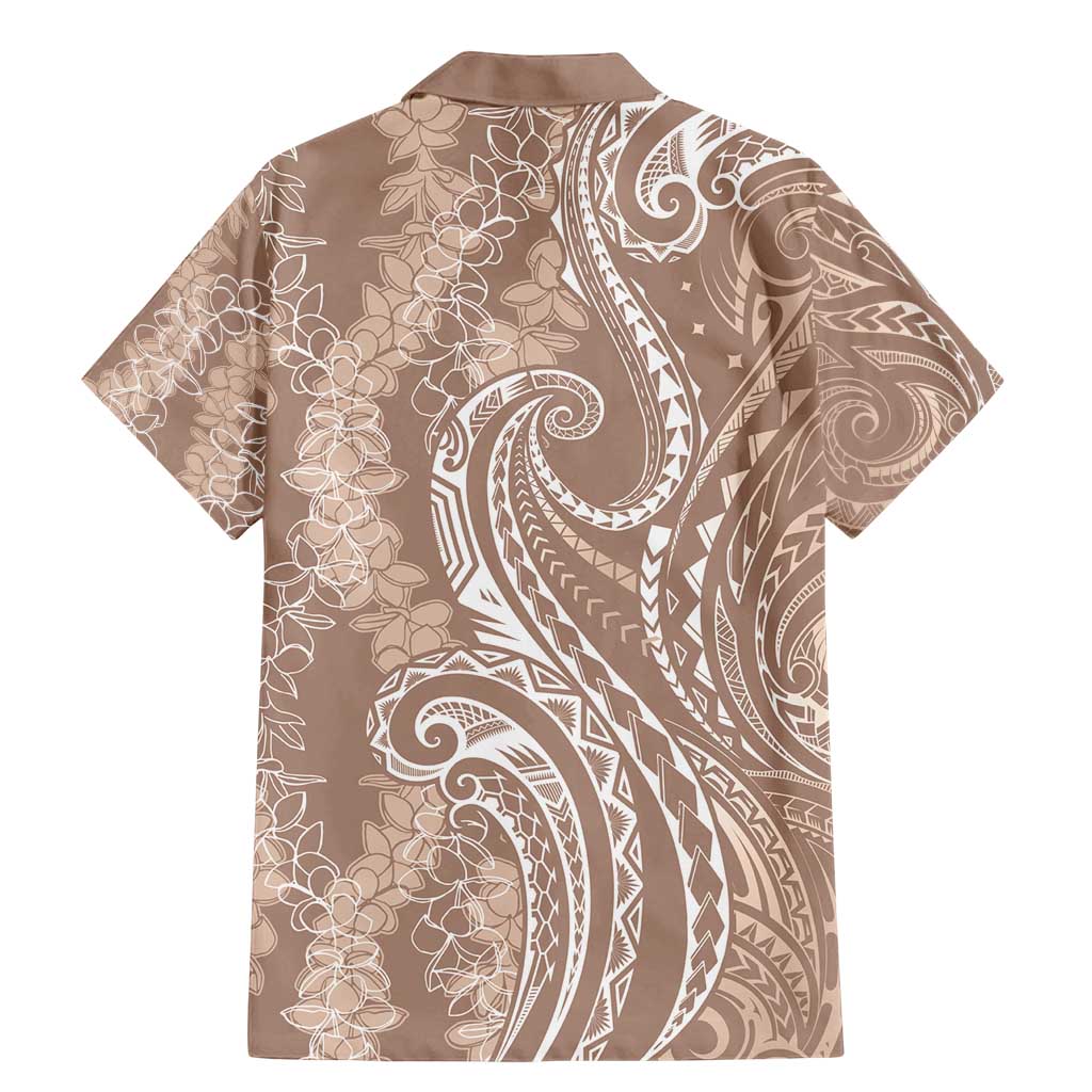 Polynesia Plumeria Lei Family Matching Mermaid Dress and Hawaiian Shirt Beige Curves Motif