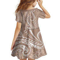 Polynesia Plumeria Lei Family Matching Off The Shoulder Long Sleeve Dress and Hawaiian Shirt Beige Curves Motif