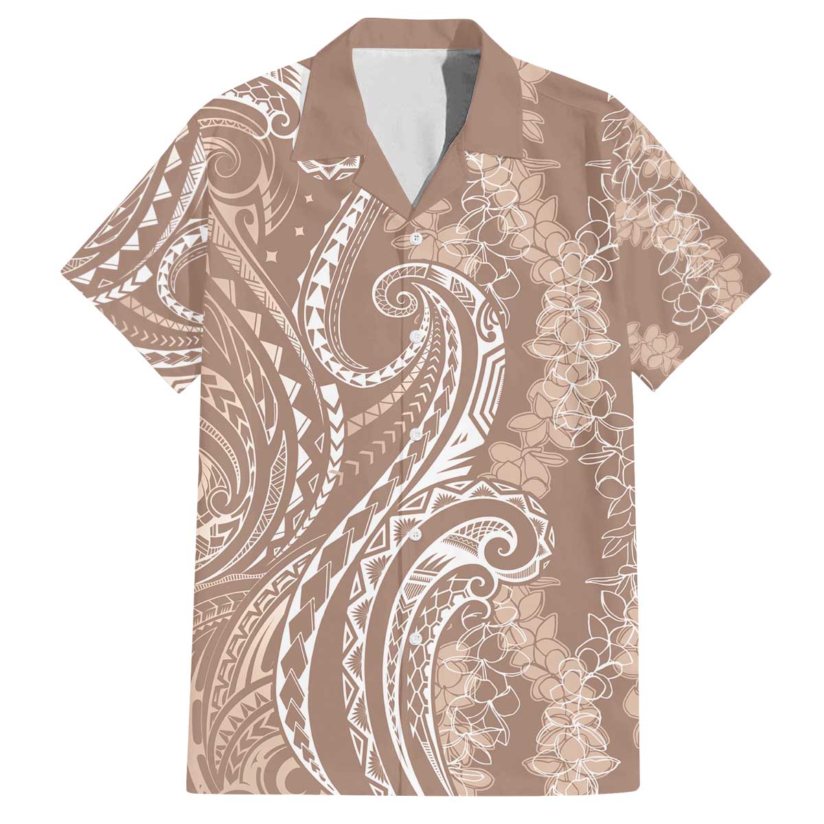 Polynesia Plumeria Lei Family Matching Off The Shoulder Long Sleeve Dress and Hawaiian Shirt Beige Curves Motif
