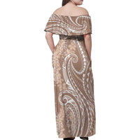 Polynesia Plumeria Lei Family Matching Off Shoulder Maxi Dress and Hawaiian Shirt Beige Curves Motif