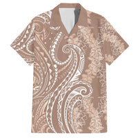 Polynesia Plumeria Lei Family Matching Puletasi and Hawaiian Shirt Beige Curves Motif