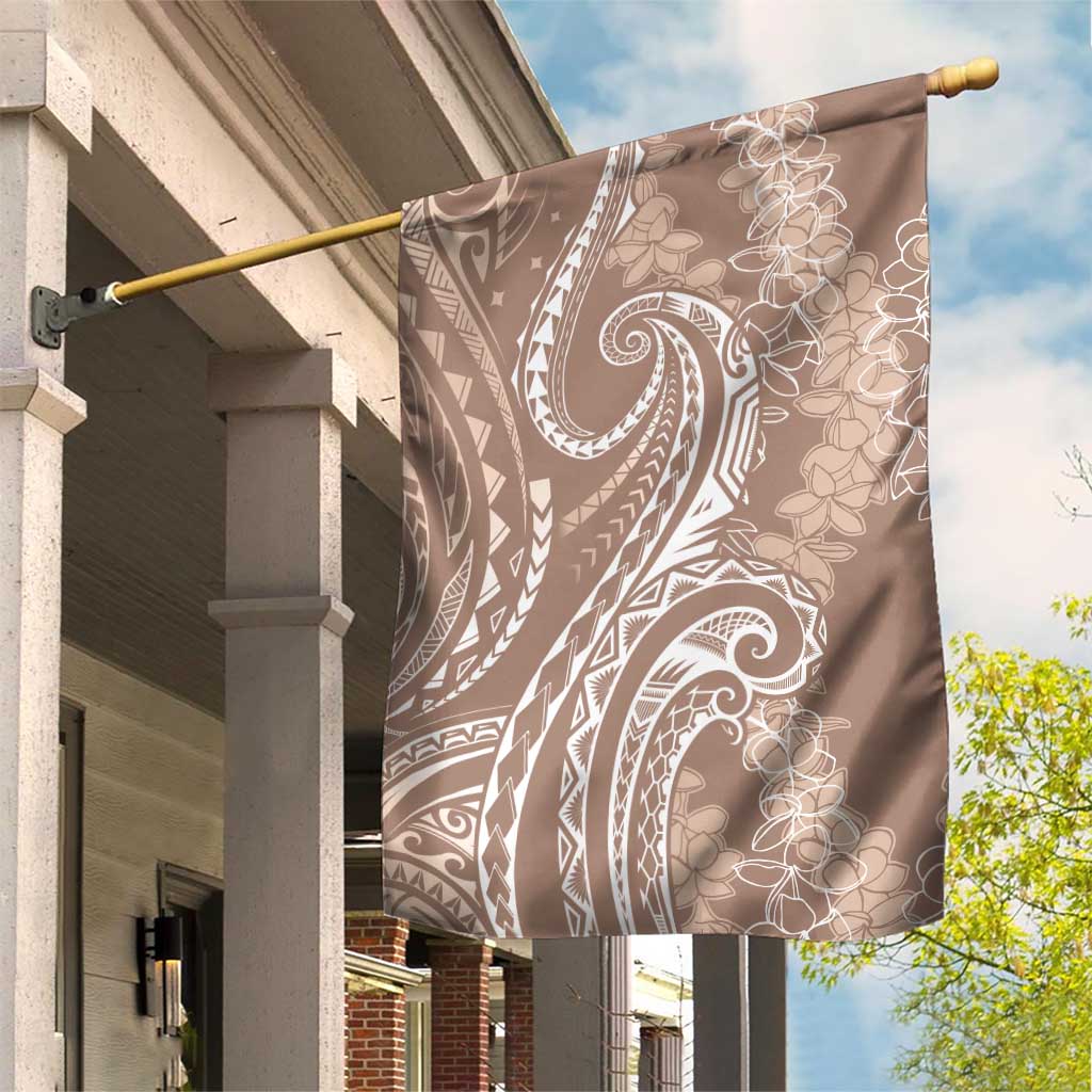 Polynesia Plumeria Lei Garden Flag Beige Curves Motif
