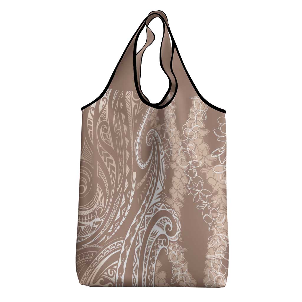 Polynesia Plumeria Lei Grocery Bag Beige Curves Motif