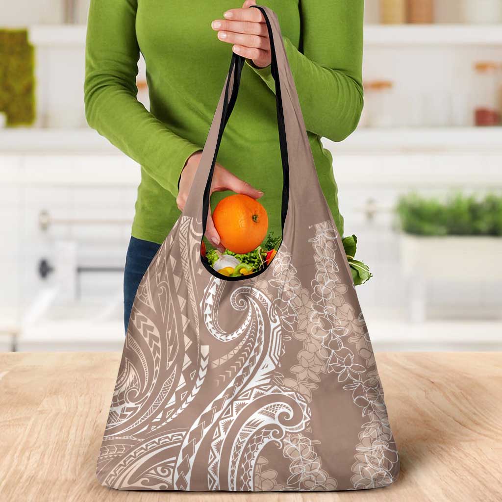 Polynesia Plumeria Lei Grocery Bag Beige Curves Motif