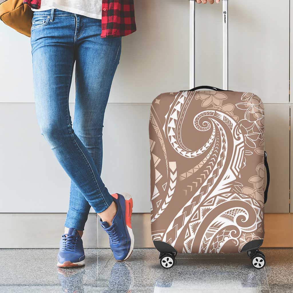 Polynesia Plumeria Lei Luggage Cover Beige Curves Motif