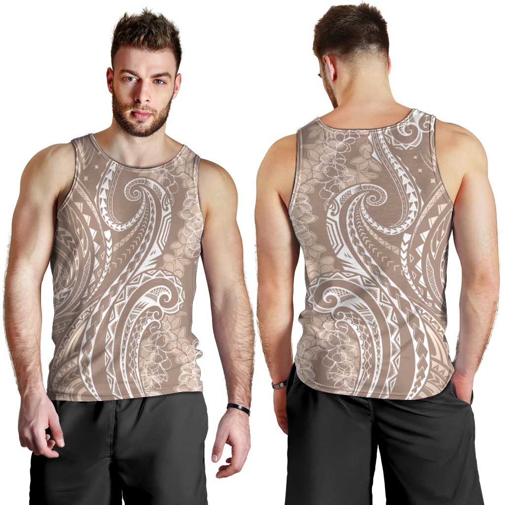 Polynesia Plumeria Lei Men Tank Top Beige Curves Motif