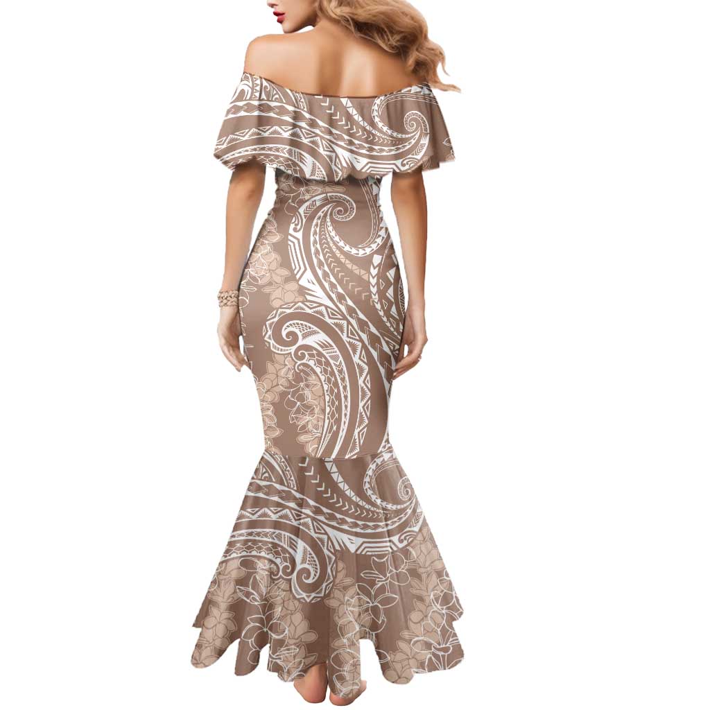 Polynesia Plumeria Lei Mermaid Dress Beige Curves Motif