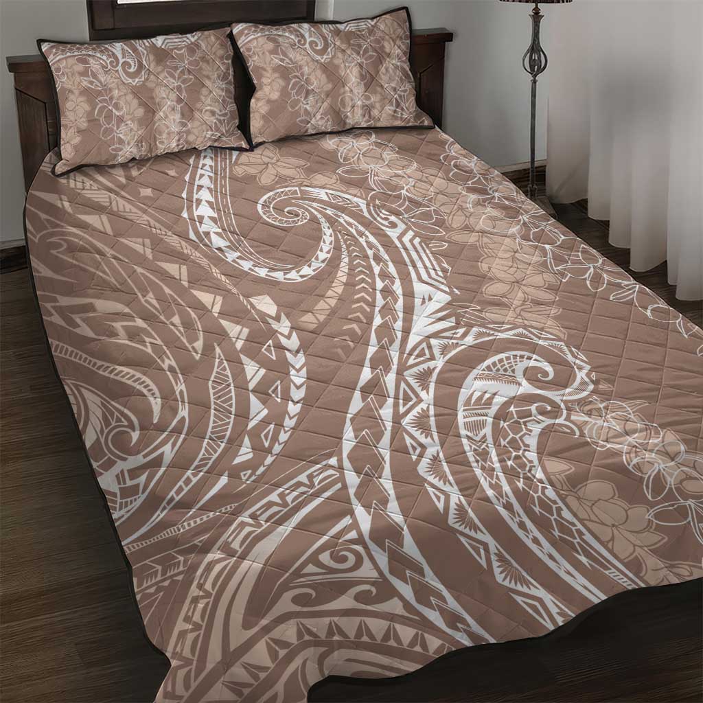 Polynesia Plumeria Lei Quilt Bed Set Beige Curves Motif