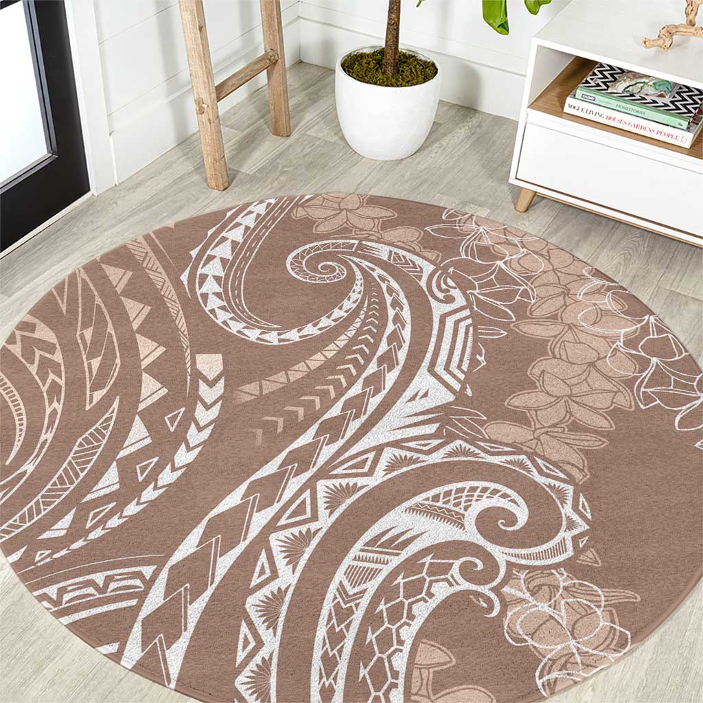 Polynesia Plumeria Lei Round Carpet Beige Curves Motif