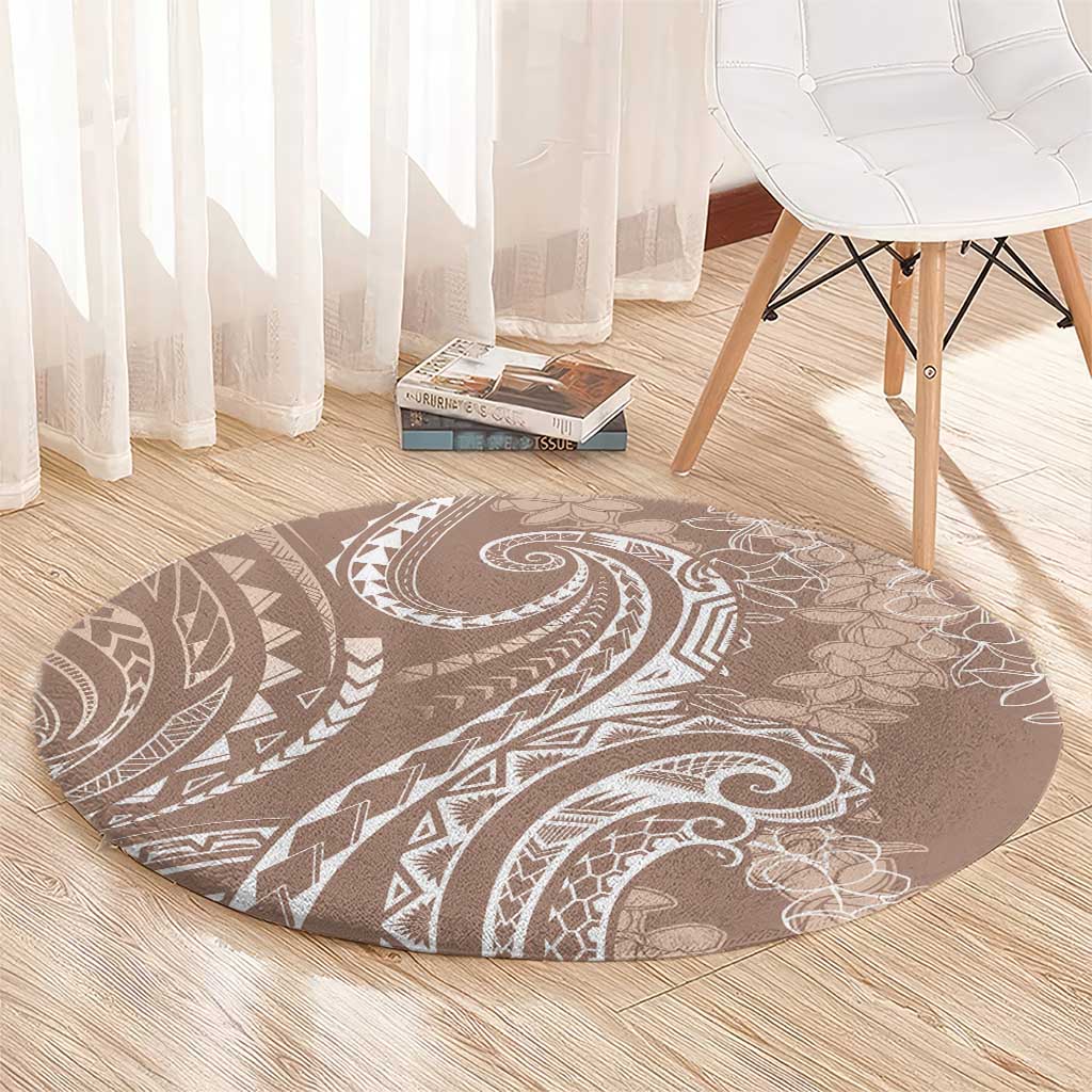 Polynesia Plumeria Lei Round Carpet Beige Curves Motif
