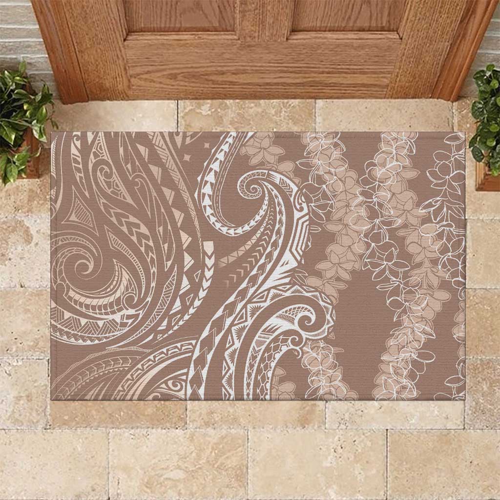 Polynesia Plumeria Lei Rubber Doormat Beige Curves Motif