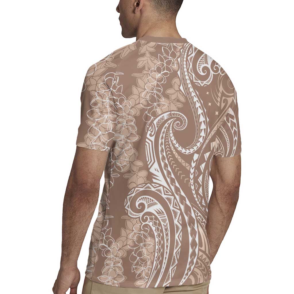 Polynesia Plumeria Lei Rugby Jersey Beige Curves Motif