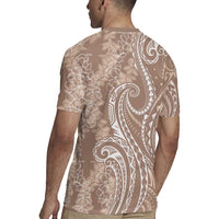 Polynesia Plumeria Lei Rugby Jersey Beige Curves Motif