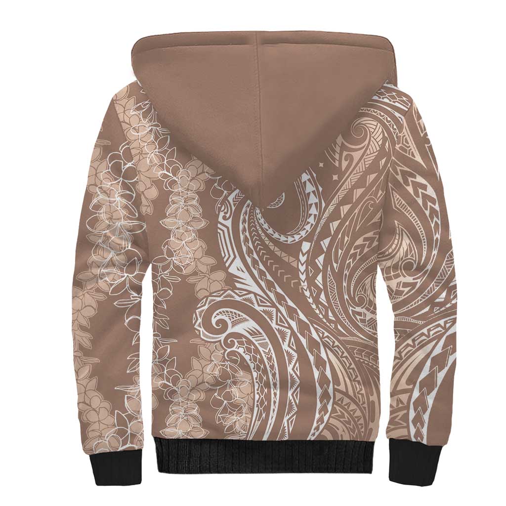 Polynesia Plumeria Lei Sherpa Hoodie Beige Curves Motif