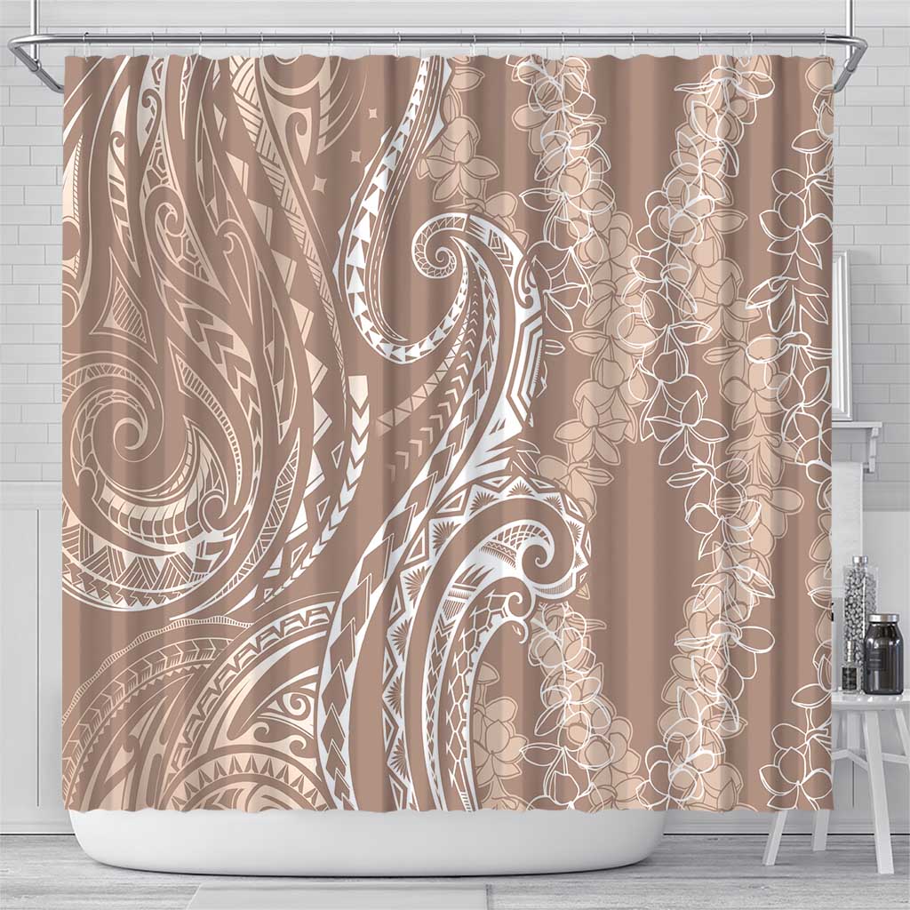 Polynesia Plumeria Lei Shower Curtain Beige Curves Motif