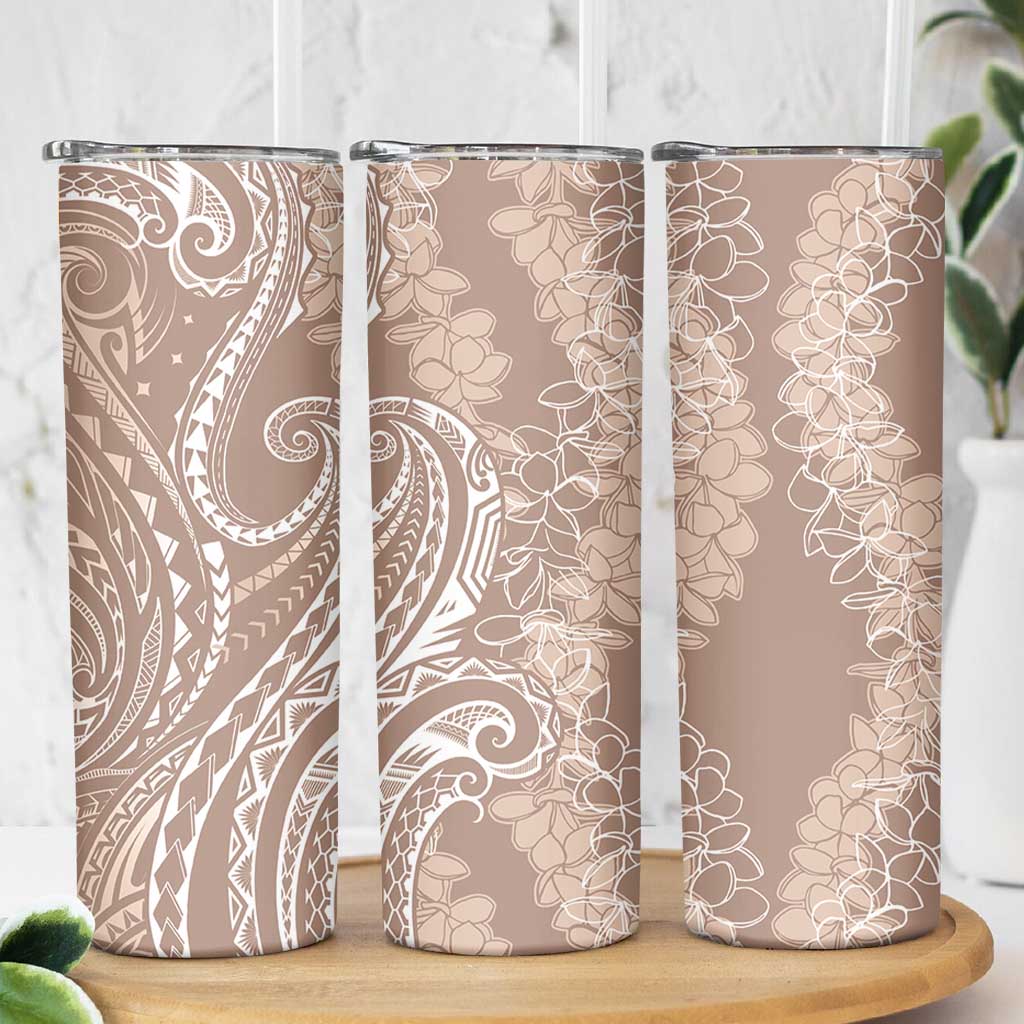 Polynesia Plumeria Lei Skinny Tumbler Beige Curves Motif