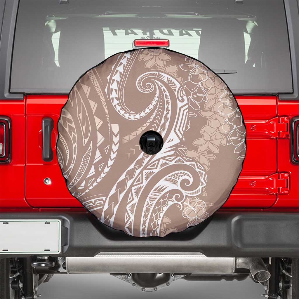 Polynesia Plumeria Lei Spare Tire Cover Beige Curves Motif