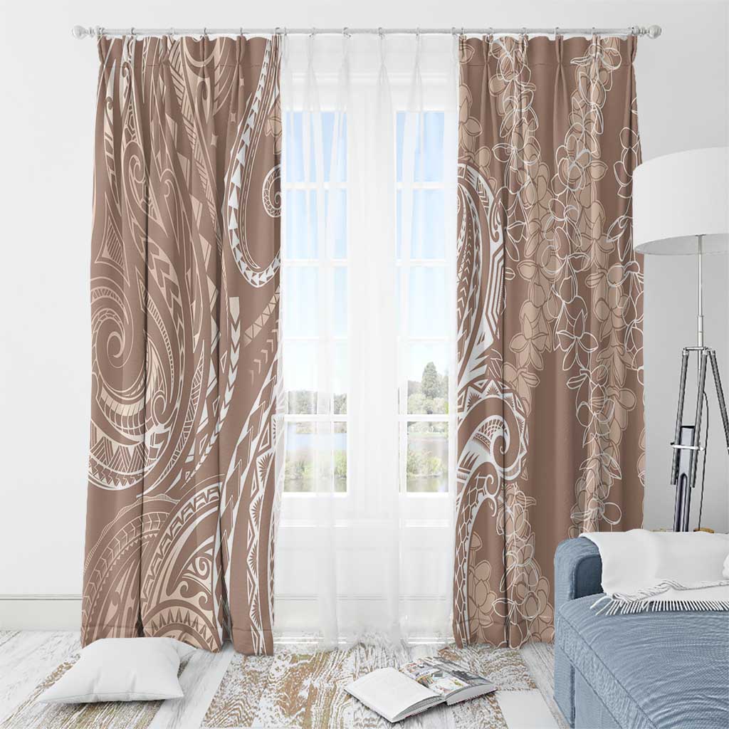 Polynesia Plumeria Lei Window Curtain Beige Curves Motif
