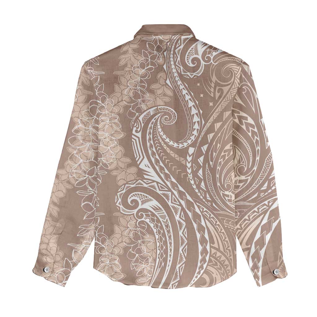 Polynesia Plumeria Lei Women Casual Shirt Beige Curves Motif