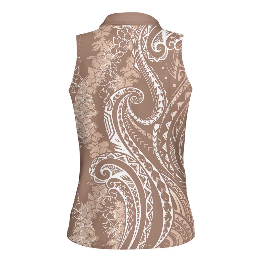 Polynesia Plumeria Lei Women Sleeveless Polo Shirt Beige Curves Motif LT7 - Polynesian Pride