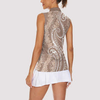 Polynesia Plumeria Lei Women Sleeveless Polo Shirt Beige Curves Motif LT7 - Polynesian Pride
