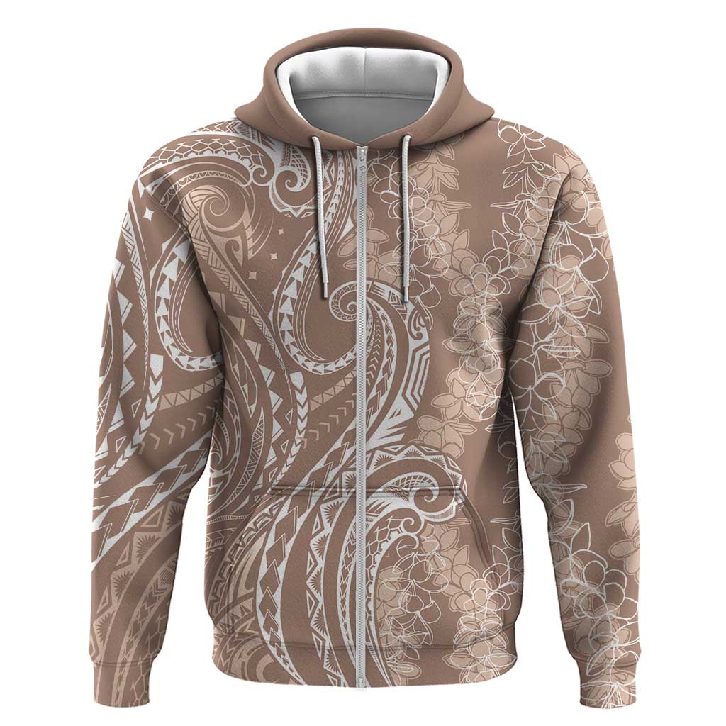 Polynesia Plumeria Lei Zip Hoodie Beige Curves Motif