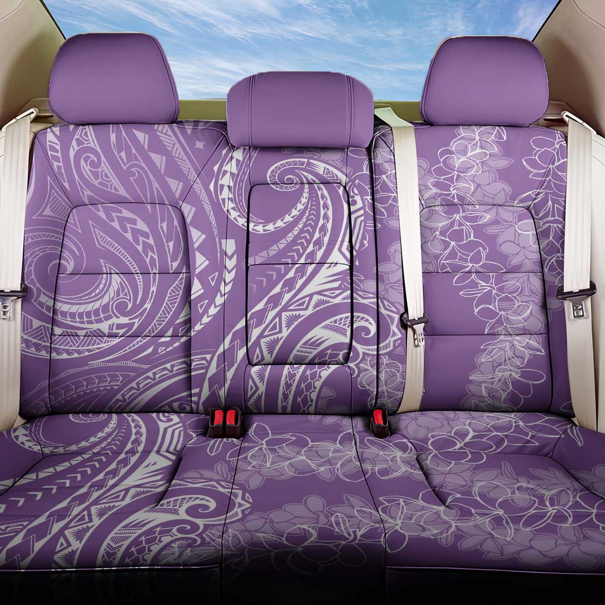 Polynesia Plumeria Lei Back Car Seat Cover Periwinkle Curves Motif