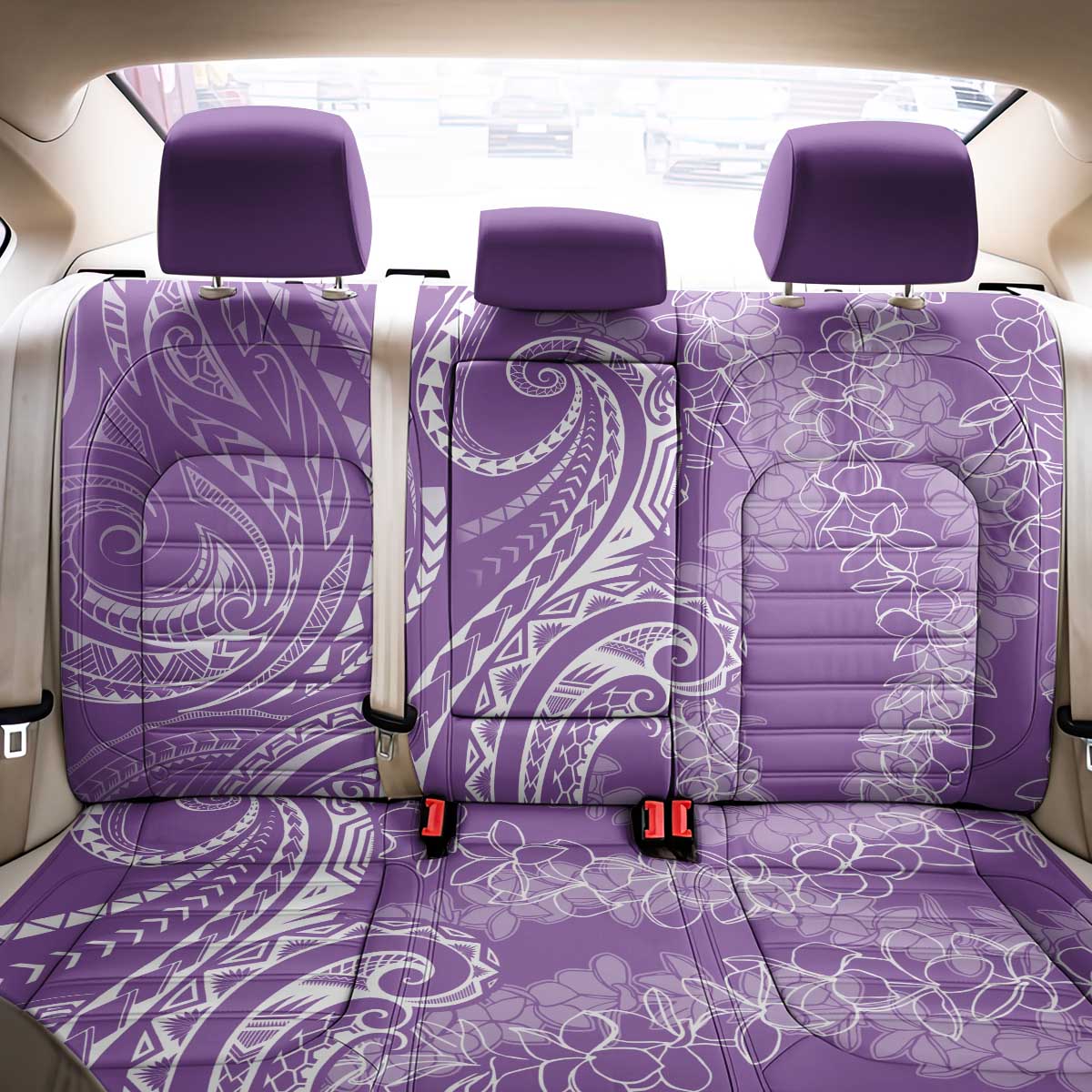 Polynesia Plumeria Lei Back Car Seat Cover Periwinkle Curves Motif