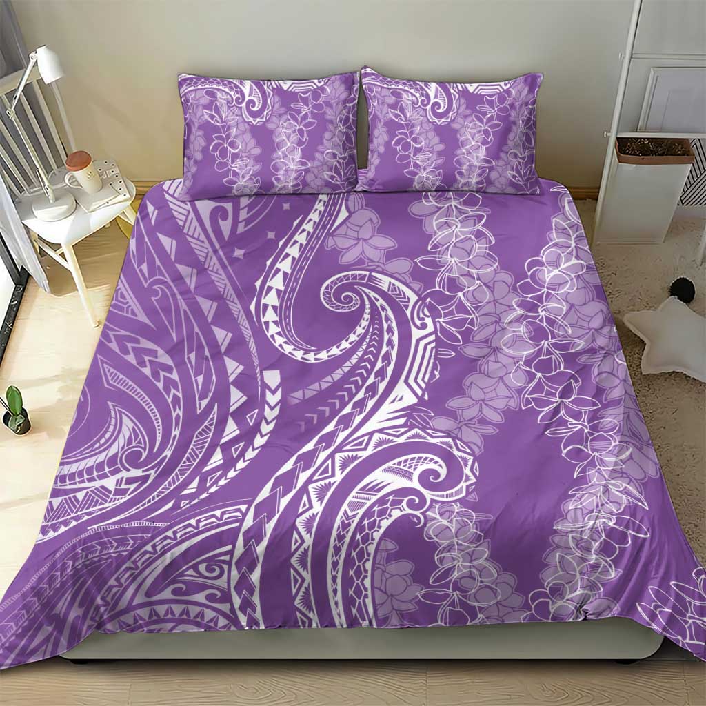 Polynesia Plumeria Lei Bedding Set Periwinkle Curves Motif