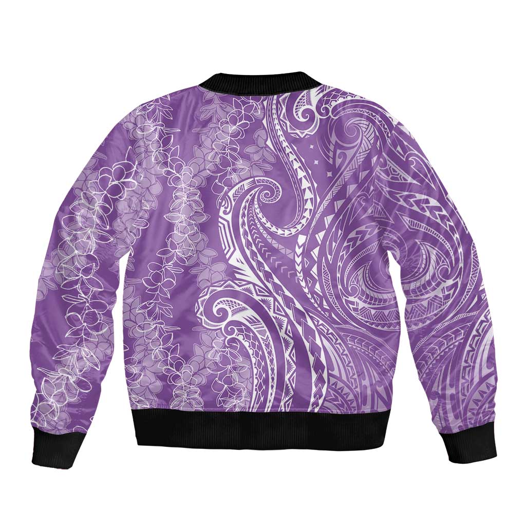 Polynesia Plumeria Lei Bomber Jacket Periwinkle Curves Motif