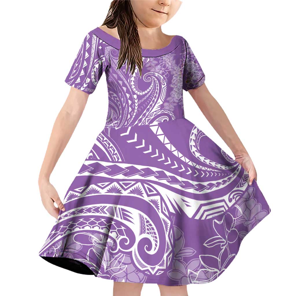 Polynesia Plumeria Lei Family Matching Off Shoulder Short Dress and Hawaiian Shirt Periwinkle Curves Motif