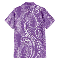 Polynesia Plumeria Lei Family Matching Off Shoulder Short Dress and Hawaiian Shirt Periwinkle Curves Motif