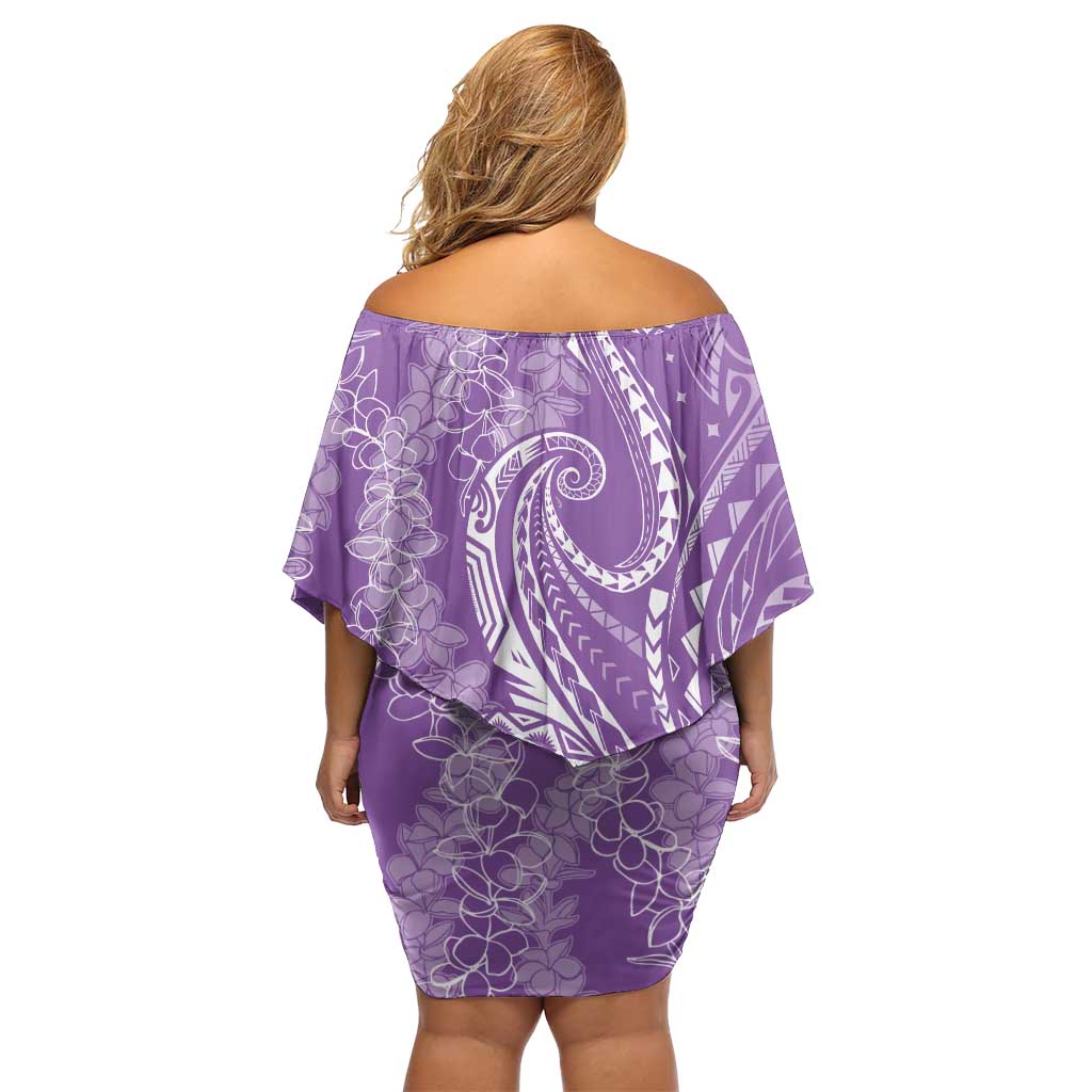 Polynesia Plumeria Lei Family Matching Off Shoulder Short Dress and Hawaiian Shirt Periwinkle Curves Motif