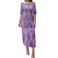 Polynesia Plumeria Lei Family Matching Puletasi and Hawaiian Shirt Periwinkle Curves Motif