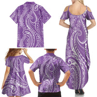 Polynesia Plumeria Lei Family Matching Summer Maxi Dress and Hawaiian Shirt Periwinkle Curves Motif