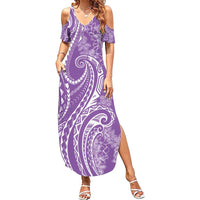 Polynesia Plumeria Lei Family Matching Summer Maxi Dress and Hawaiian Shirt Periwinkle Curves Motif