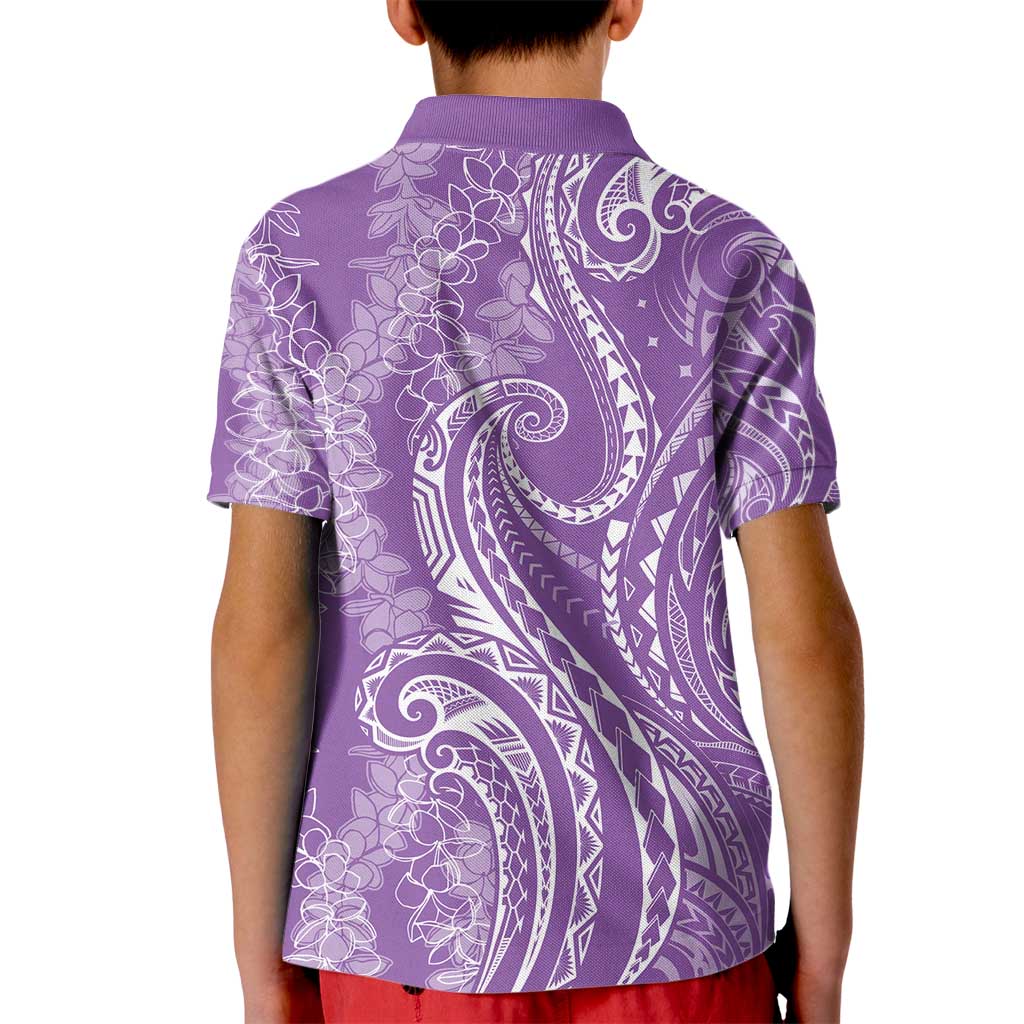 Polynesia Plumeria Lei Kid Polo Shirt Periwinkle Curves Motif