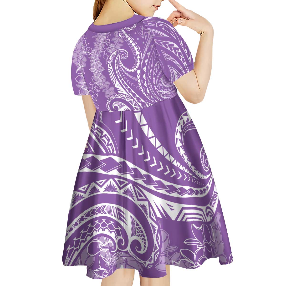 Polynesia Plumeria Lei Kid Short Sleeve Dress Periwinkle Curves Motif