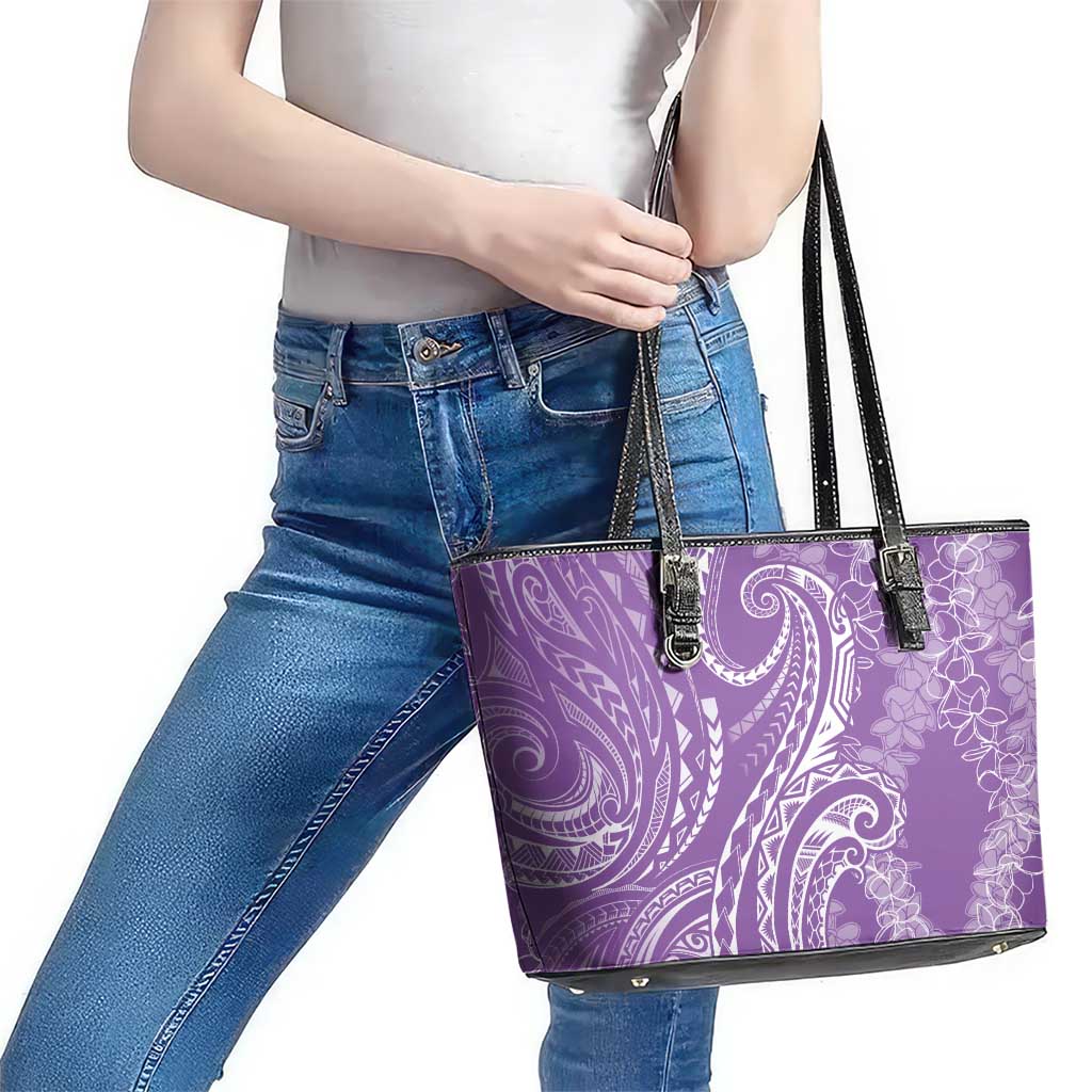 Polynesia Plumeria Lei Leather Tote Bag Periwinkle Curves Motif