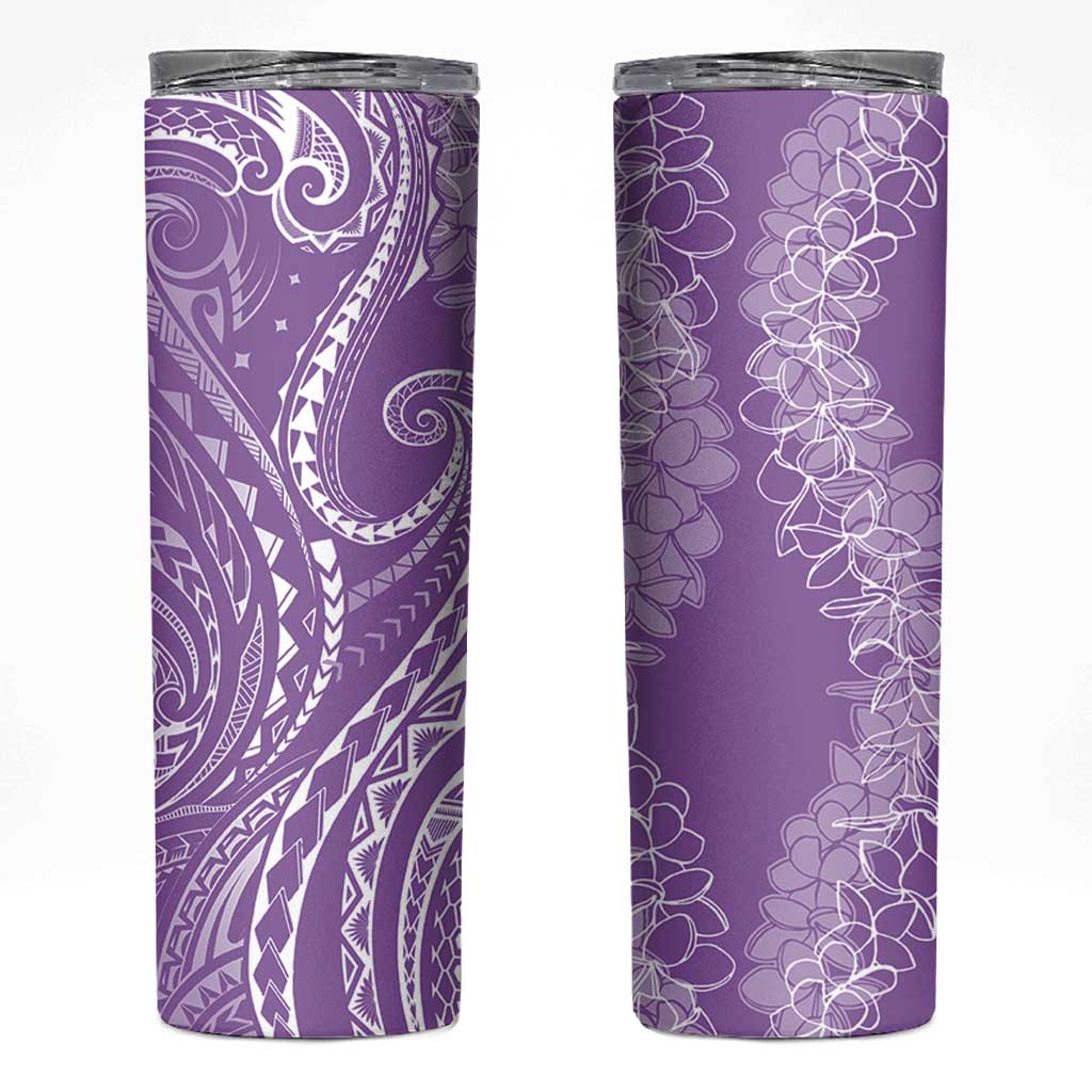 Polynesia Plumeria Lei Skinny Tumbler Periwinkle Curves Motif