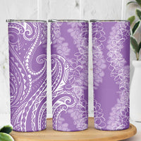 Polynesia Plumeria Lei Skinny Tumbler Periwinkle Curves Motif