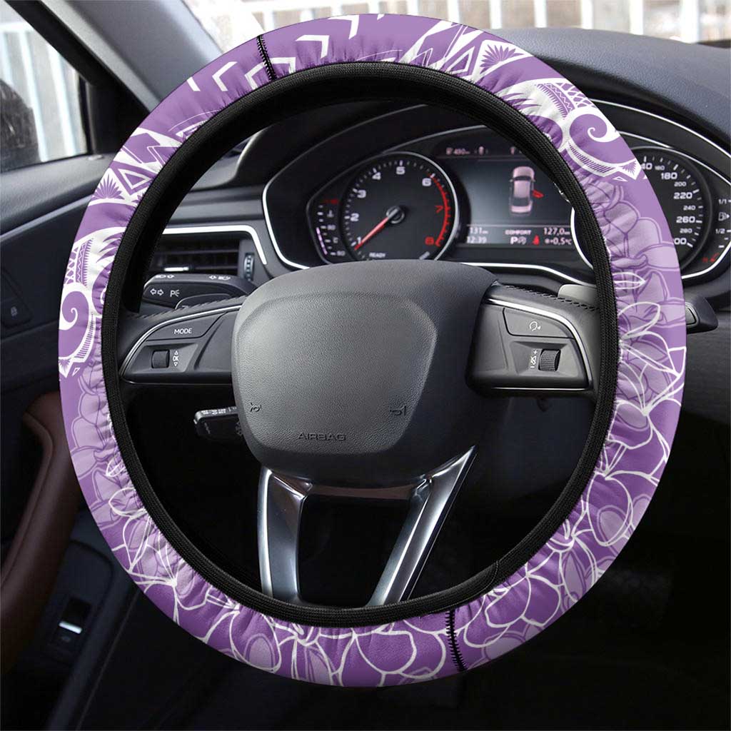 Polynesia Plumeria Lei Steering Wheel Cover Periwinkle Curves Motif