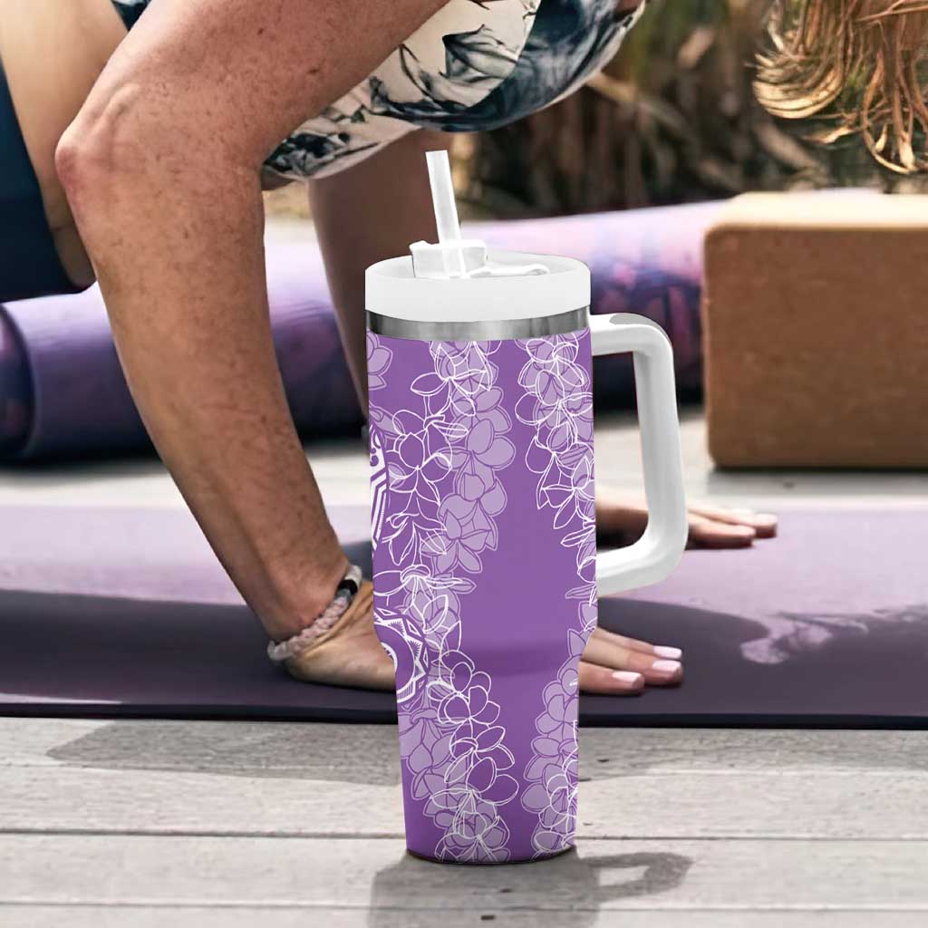 Polynesia Plumeria Lei Tumbler With Handle Periwinkle Curves Motif