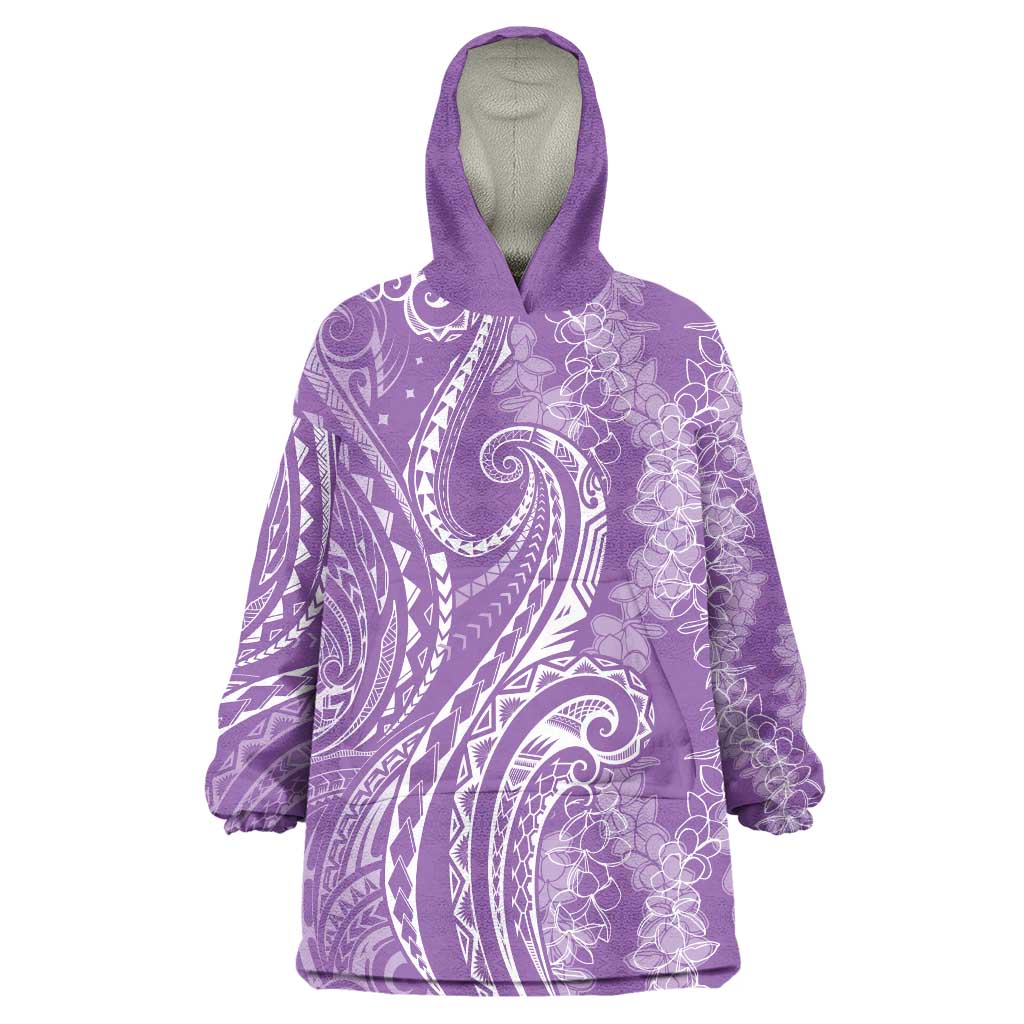 Polynesia Plumeria Lei Wearable Blanket Hoodie Periwinkle Curves Motif