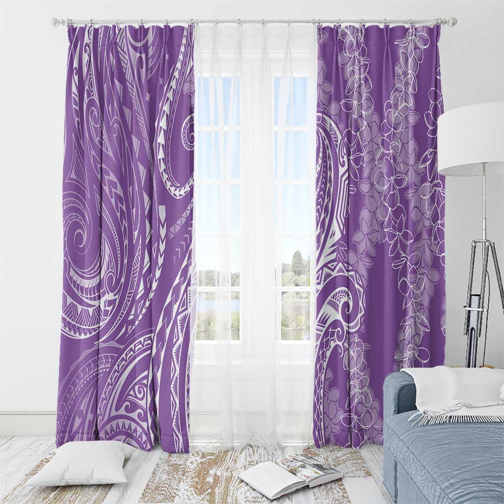 Polynesia Plumeria Lei Window Curtain Periwinkle Curves Motif