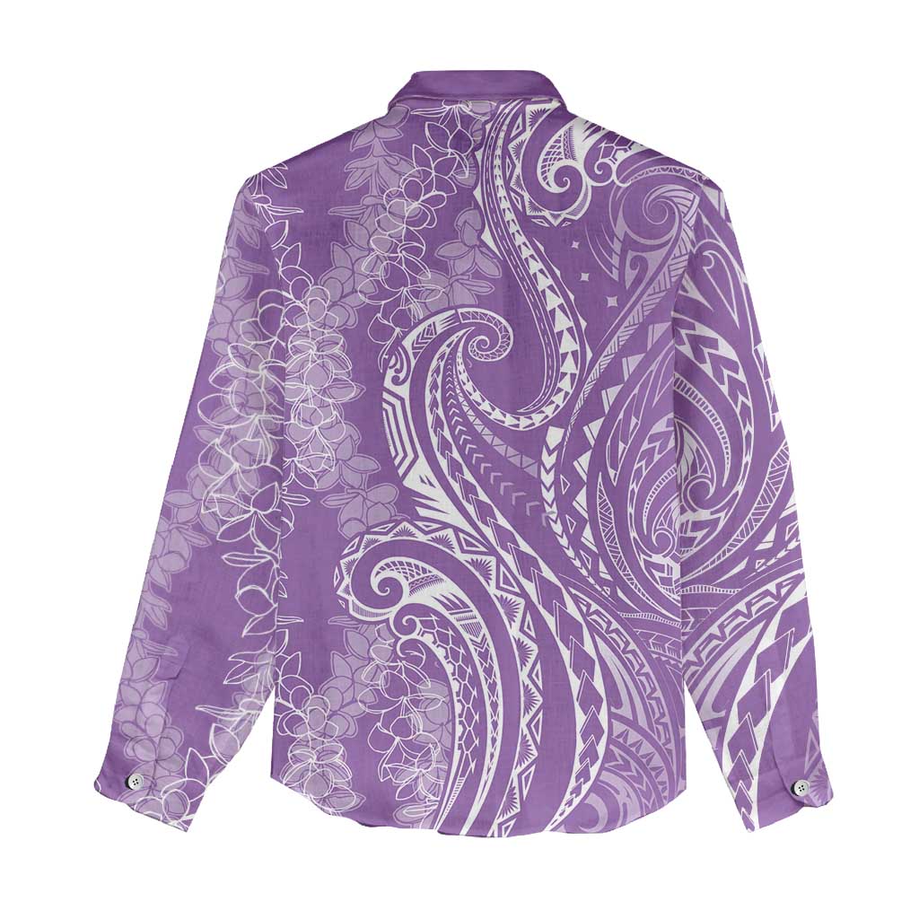 Polynesia Plumeria Lei Women Casual Shirt Periwinkle Curves Motif