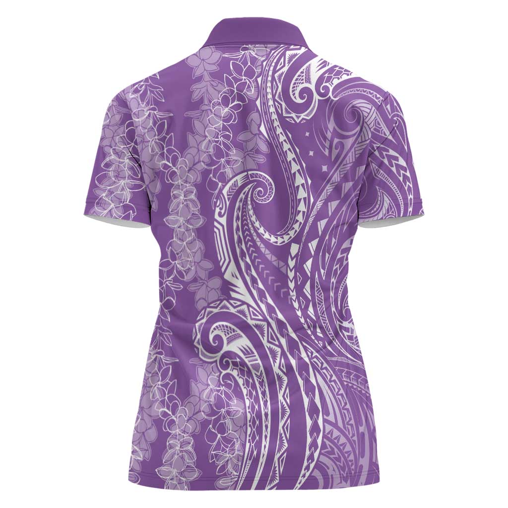 Polynesia Plumeria Lei Women Polo Shirt Periwinkle Curves Motif