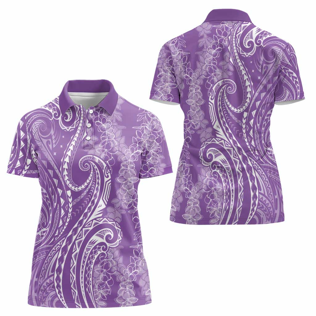 Polynesia Plumeria Lei Women Polo Shirt Periwinkle Curves Motif