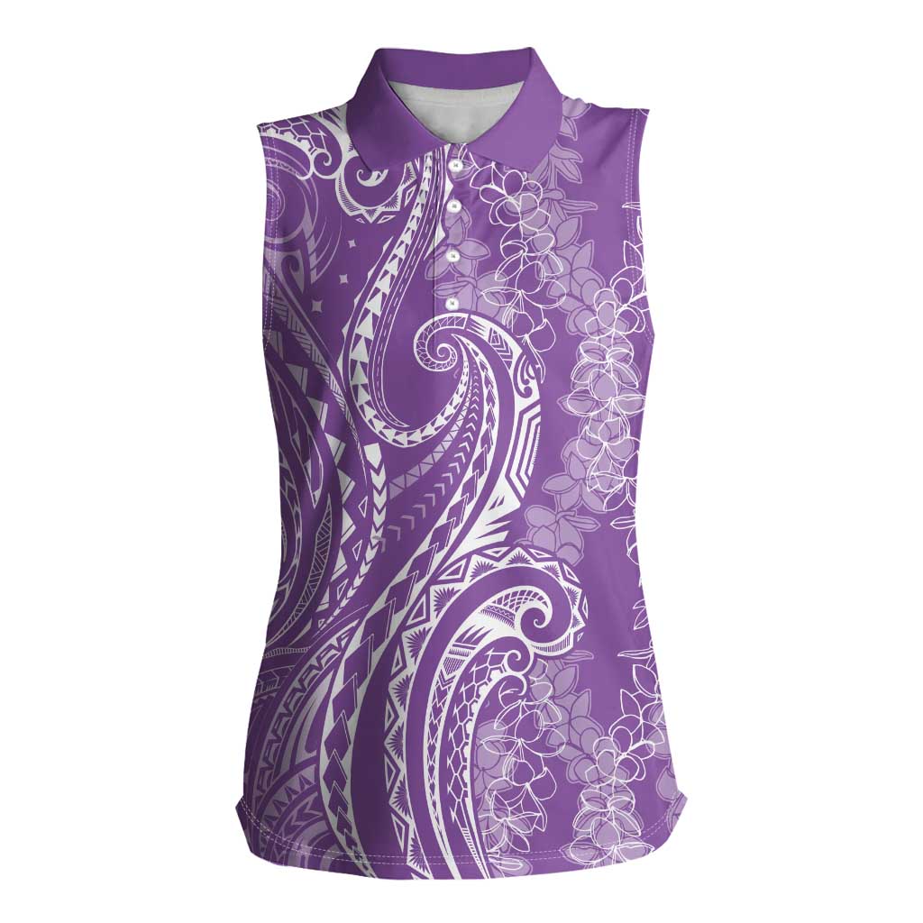 Polynesia Plumeria Lei Women Sleeveless Polo Shirt Periwinkle Curves Motif LT7 Female Periwinkle - Polynesian Pride