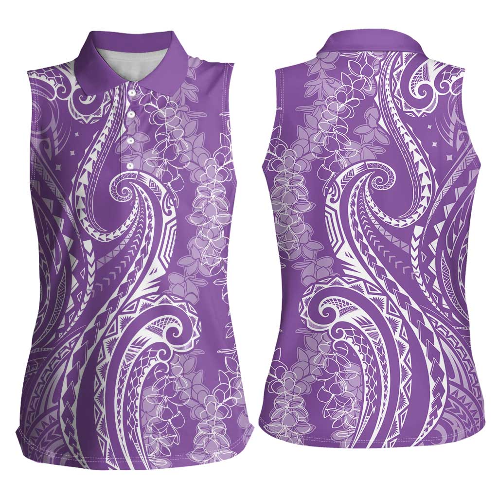 Polynesia Plumeria Lei Women Sleeveless Polo Shirt Periwinkle Curves Motif LT7 - Polynesian Pride
